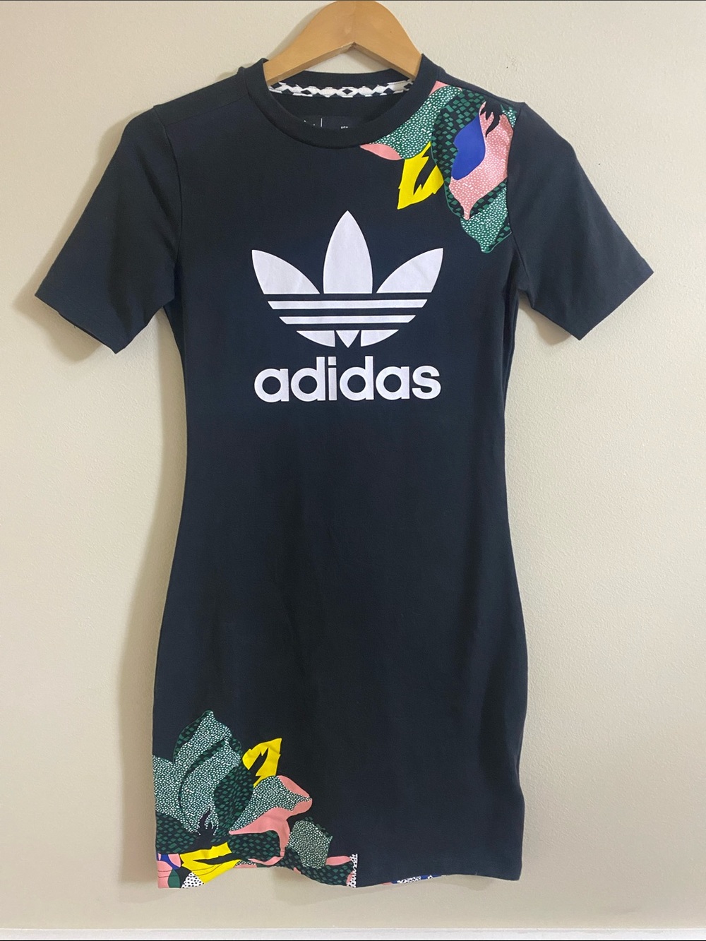 Adidas Black Tee Dress with Bright Floral Patches
